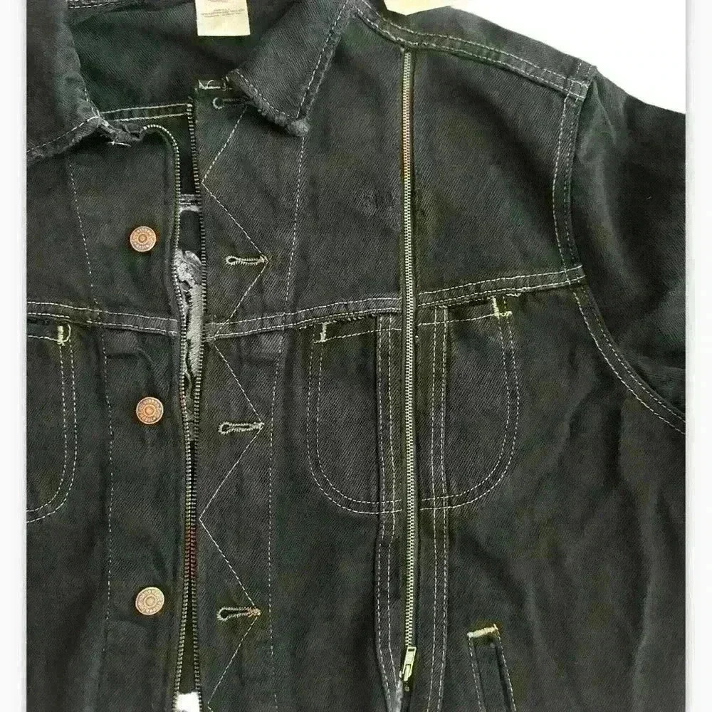 Free people Tricia Fix Western Crop denim jacket size L zipper in wash black nwt - Picture 10 of 12